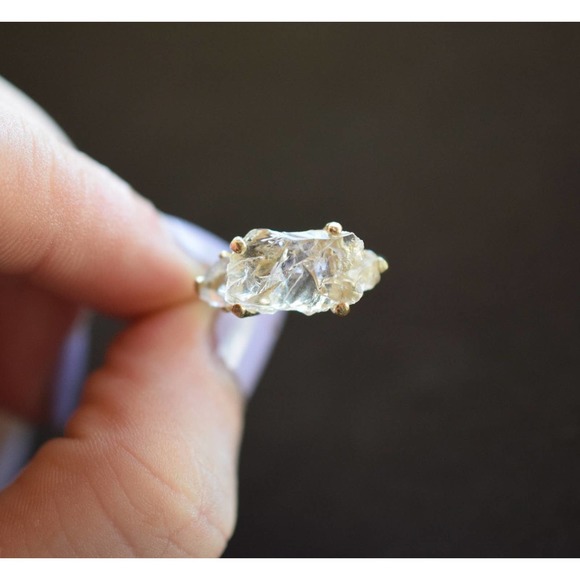 Gold Engagement Ring, 14k Solid Gold, Three Stone Wedding Ring - Picture 4 of 4